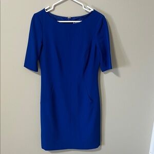 Elegant Eliza J Women's Dress Blue Scoop Neck, 3/4 Sleeves, Pockets, Size 6